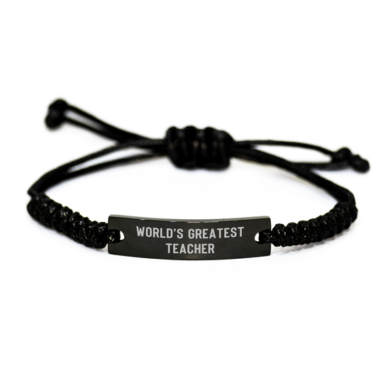Funny Teacher Rope Bracelet, 'World's Greatest Teacher' Quote, Adjustable Black Stainless Steel with Interlaced Rope, Gifts from Men to Teacher, Father's Day Unique Gifts - Image 1