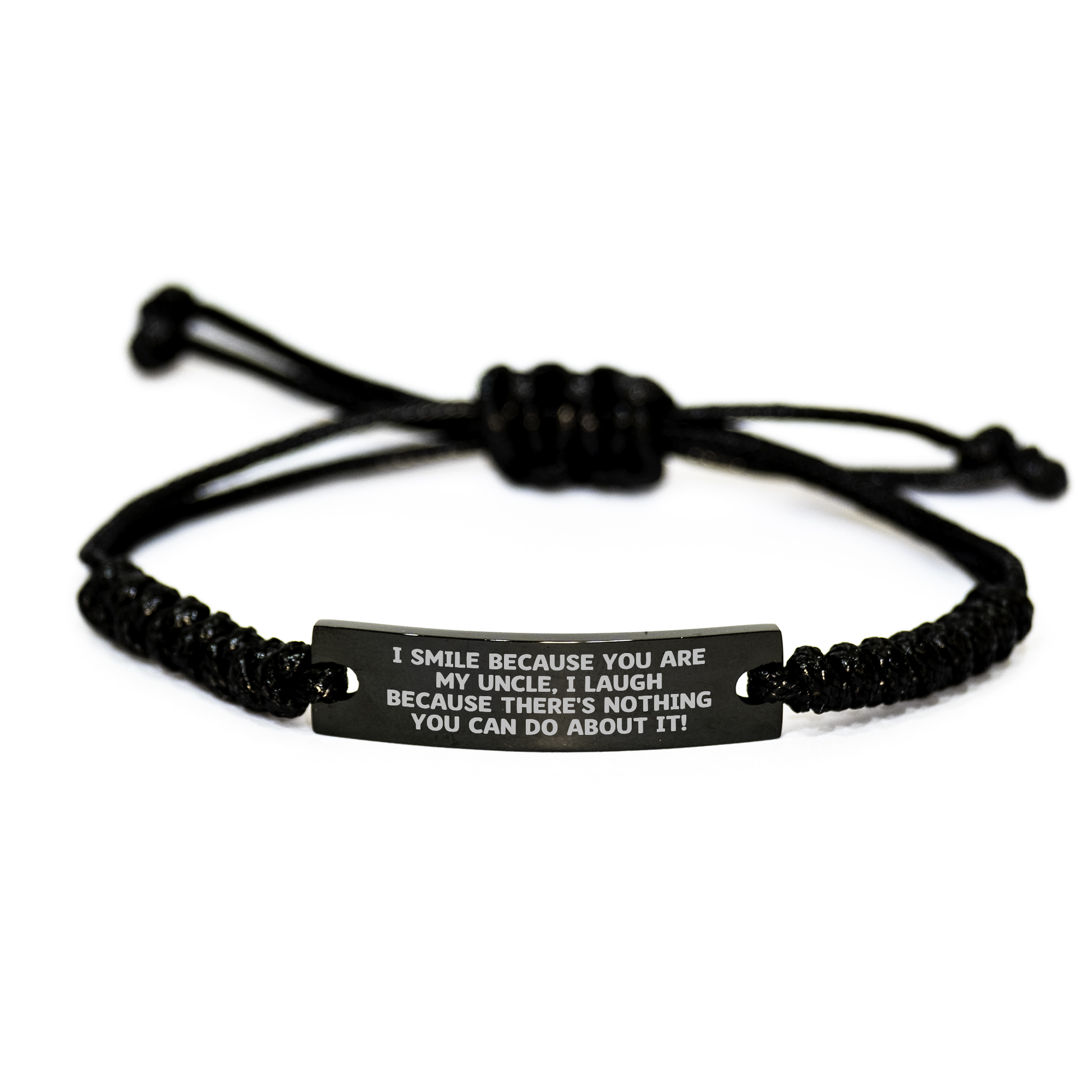 Uncle Rope Bracelet, Funny Quote, Adjustable, Black Stainless Steel, Gifts from Men to Uncle, Father's Day Unique Gifts - Image 1