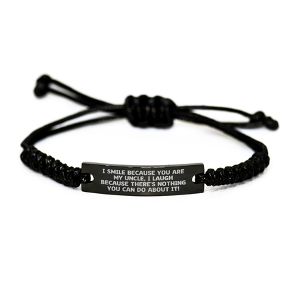 Uncle Rope Bracelet, Funny Quote, Adjustable, Black Stainless Steel, Gifts from Men to Uncle, Father's Day Unique Gifts - Image 1