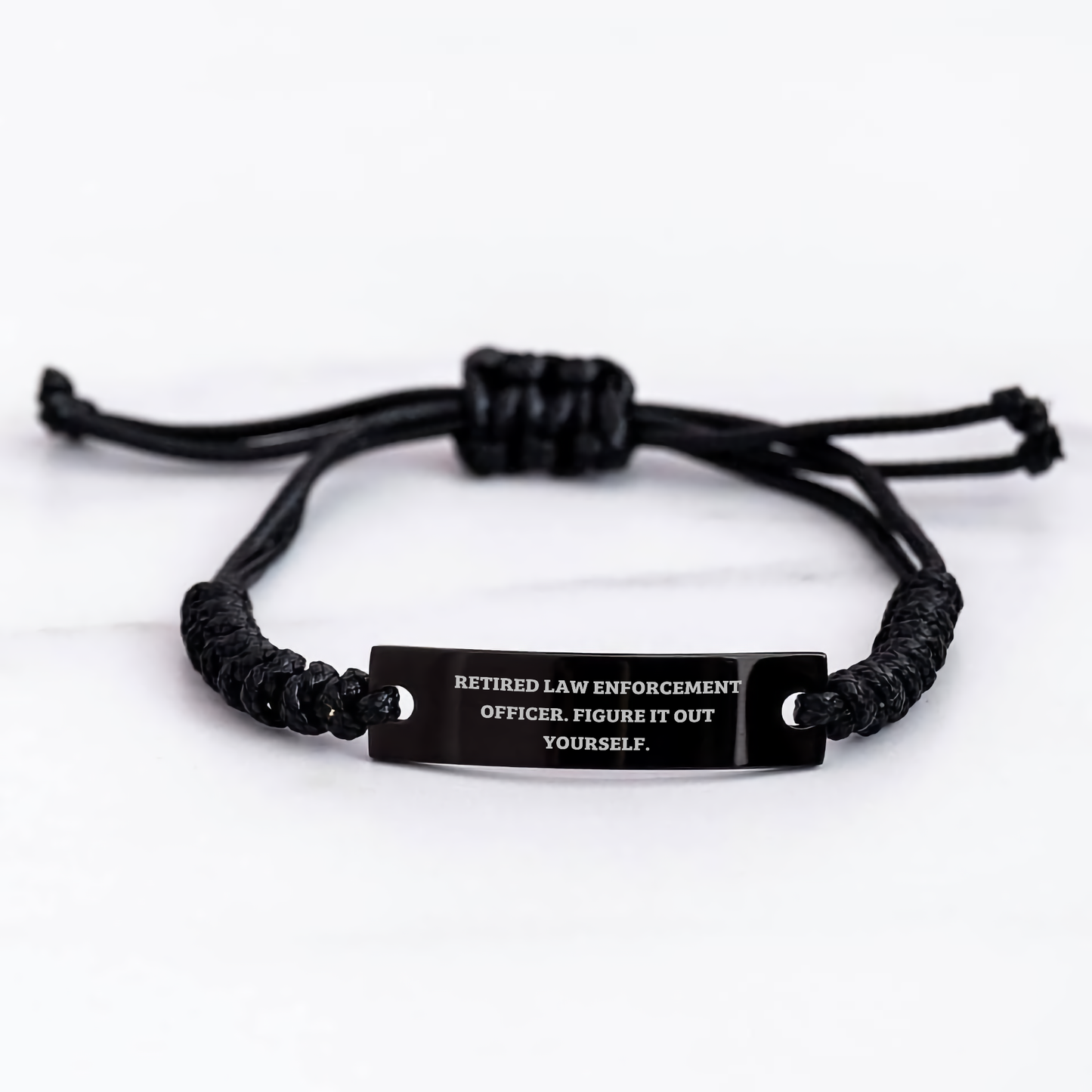 Funny Law Enforcement Officer Gifts from Friends for Father's Day - Retired Officer Figure It Out Yourself Black Rope Bracelet - Image 3
