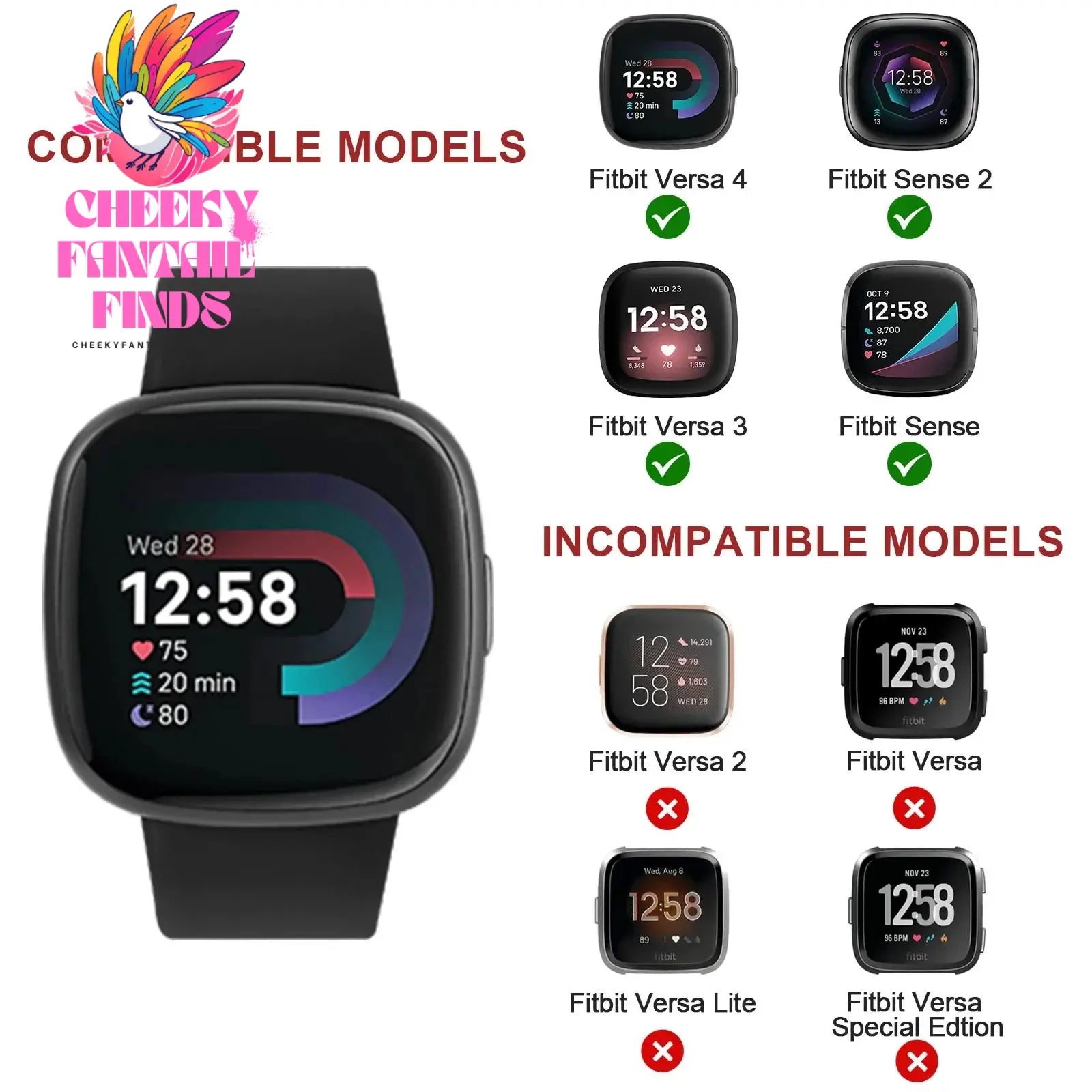 Replacement Watch Strap for Fitbit Versa 3/Versa 4 Band Watchband Bracelet for Fitbit Sense Sense 2 Strap Wristband Accessories Cheeky Fantail Finds
