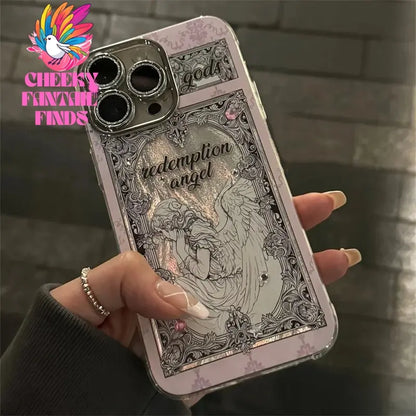 Retro 3D diamand Angel Cupid Case For iPhone 16 15 14 13 12 Pro Max 11 Glitter Lens Protection Cover Ins Pink Aurora Laser Shell Cheeky Fantail Finds