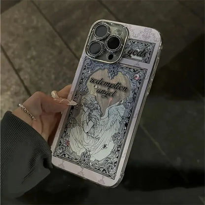 Retro 3D diamand Angel Cupid Case For iPhone 16 15 14 13 12 Pro Max 11 Glitter Lens Protection Cover Ins Pink Aurora Laser Shell Cheeky Fantail Finds