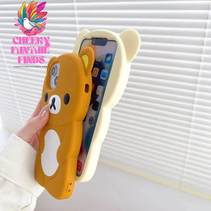 Rilakkuma Bear Silicone Soft Cover Case For iPhone 16 15 14 13 12 11 Pro Max mini Plus Xs XR 6 7 8 Plus Cheeky Fantail Finds