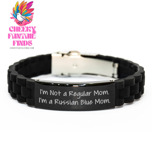 Russian Blue Cat Mom Glide lock Clasp Bracelet, Gifts from Mom to Dad on Father's Day - 'I'm Not A Regular Mom. I'm A Russian Blue Mom.' - Image 1