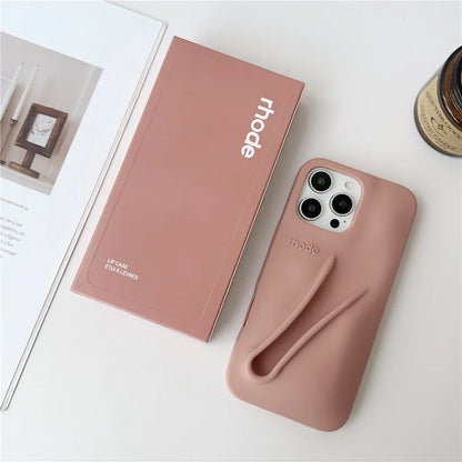 Autumn Edition New Rhode DIY Lipstick Lip Holder Soft Silicone Case For IPhone 16 15 14 13 12 11 Pro Max Plus Phone Stand Cover