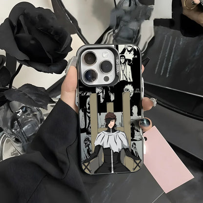 Anime S-Sosuke Aizen Phone Case For iPhone 16 15 14 13 12 11 Pro Max Black Purple Matte Laser Metallic Aurora Funda