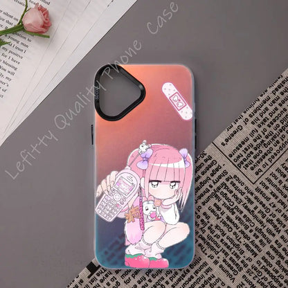 M-Menhera Chan Anime Phone Case For IPhone 16 15 14 13 12 11 Pro Max Matte Aurora Multicolor Laser Metallic Gradient Funda