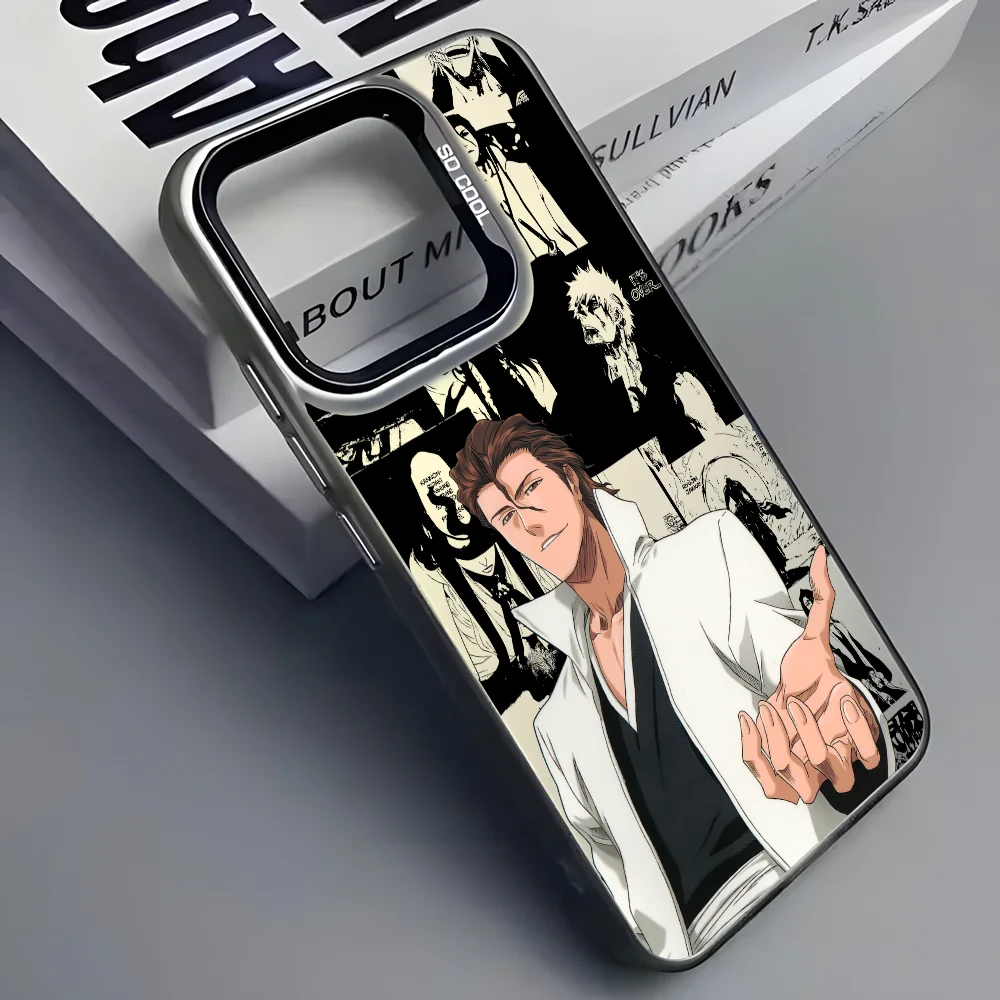 Anime S-Sosuke Aizen Phone Case For iPhone 16 15 14 13 12 11 Pro Max Black Purple Matte Laser Metallic Aurora Funda