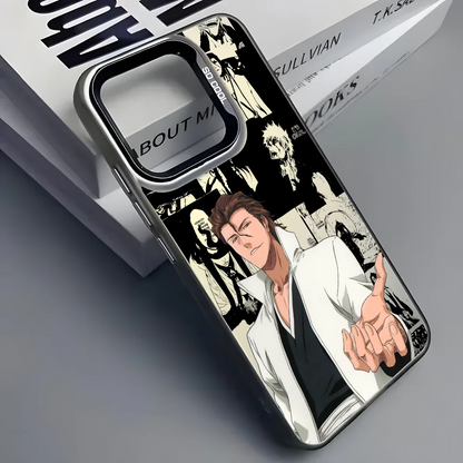 Anime S-Sosuke Aizen Phone Case For iPhone 16 15 14 13 12 11 Pro Max Black Purple Matte Laser Metallic Aurora Funda