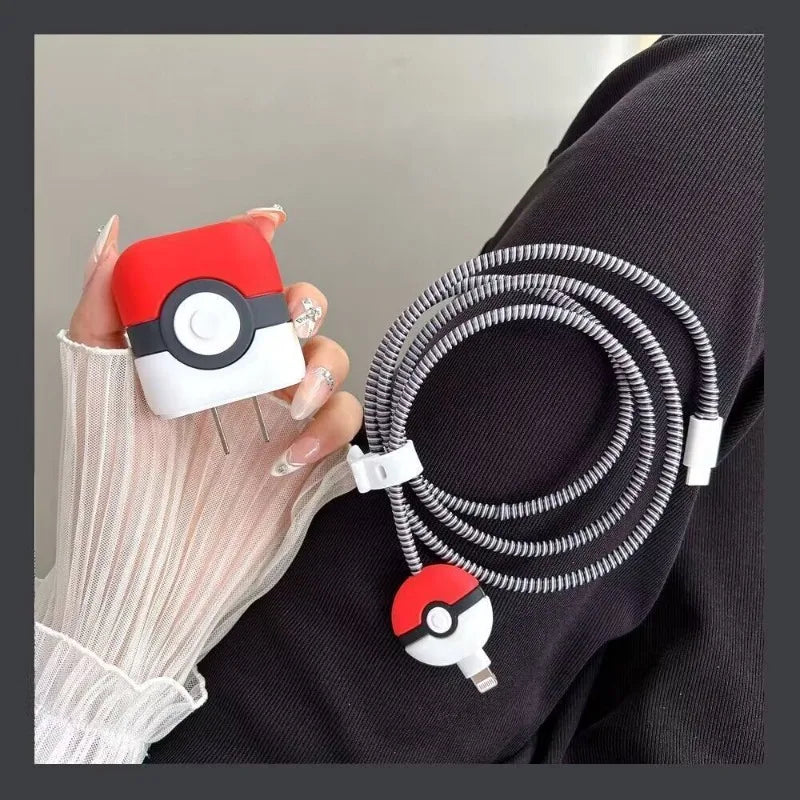4Pcs/Set Pokemon Poke Ball Charger Case for IPhone 18W/20W Charger Case Phone Wire Cord Rganizers Cable Protector for IPhone New