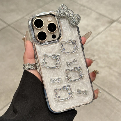 Sanrio Hello Kitty Anime Diamond Three-dimensional Phone Case for IPhone 11 12 13 14 15 Pro Max Plus 16Pro Shockproof Cover Gift
