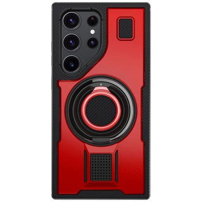 For Samsung Galaxy S22 Ultra 5G Phone Case Hybrid Shockproof Double Ring Kickstand Rugged Hybrid Slim Hard Phone Cover Red