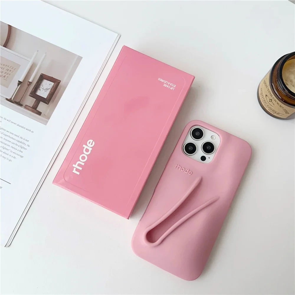 Autumn Edition New Rhode DIY Lipstick Lip Holder Soft Silicone Case For IPhone 16 15 14 13 12 11 Pro Max Plus Phone Stand Cover