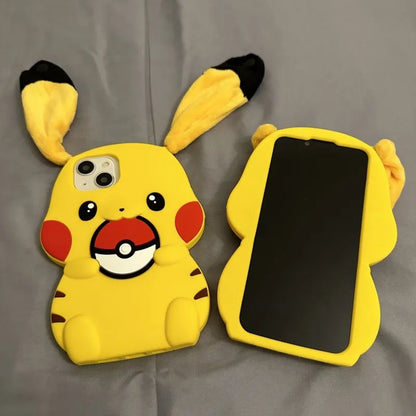 Kawaii Pokemon 3D Shape Anime Cartoon Pikachu  Cute Long Ears Phone Case for Iphone 11/12/13/14/15pro Promax Festival Gift