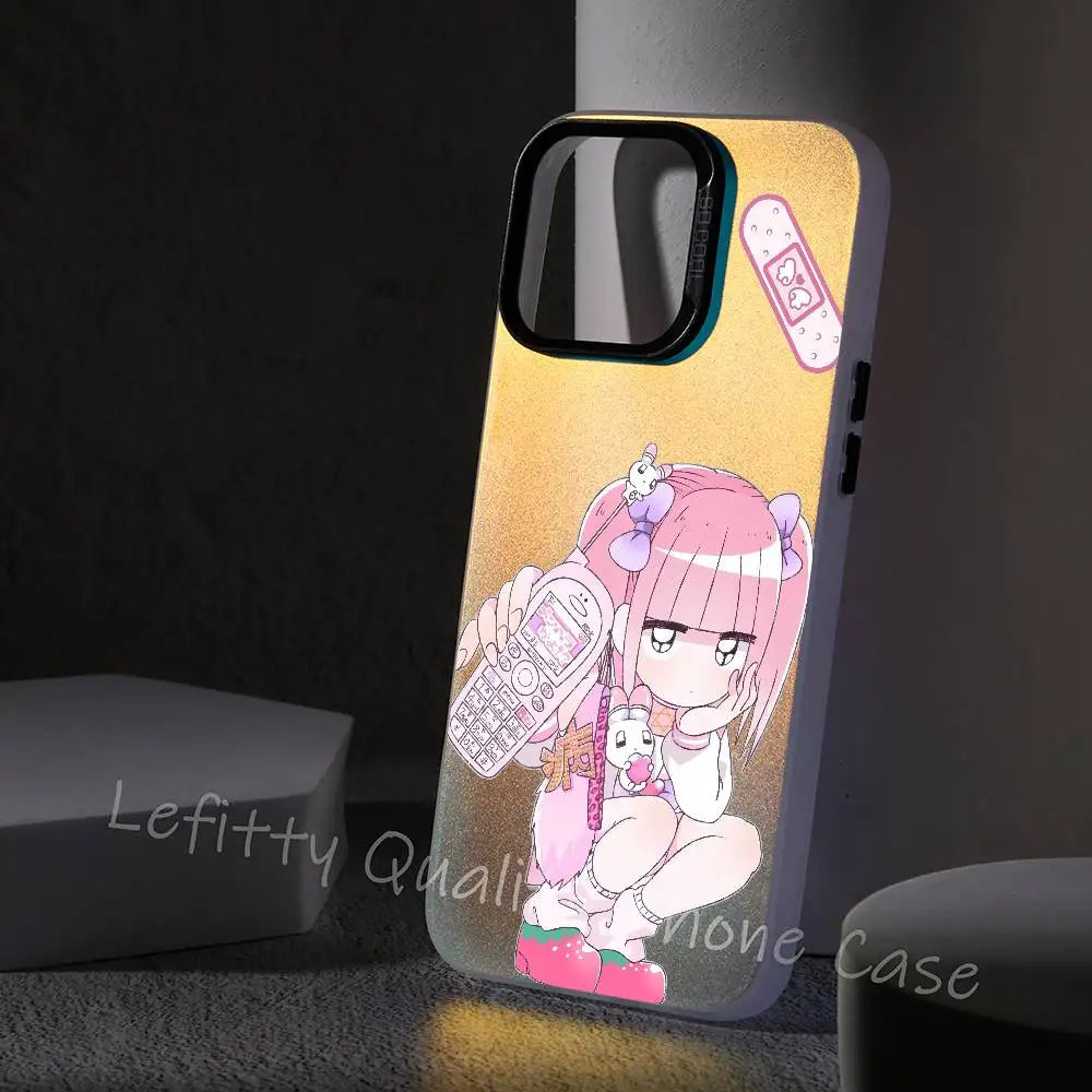 M-Menhera Chan Anime Phone Case For IPhone 16 15 14 13 12 11 Pro Max Matte Aurora Multicolor Laser Metallic Gradient Funda