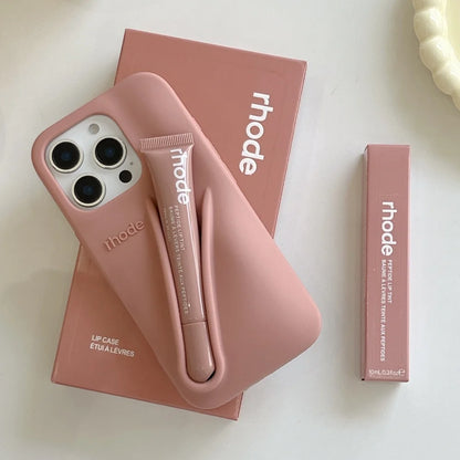 Rhode With Lip Gloss Phone Case for iPhone 16 15 14 13 12 11 Pro Max Plus Lipstick Silicone DIY Toast Espresso Ribbon Box Cover
