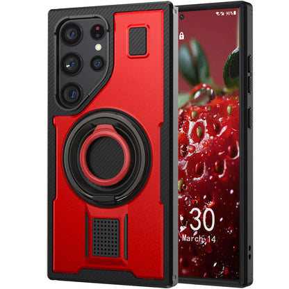 For Samsung Galaxy S22 Ultra 5G Phone Case Hybrid Shockproof Double Ring Kickstand Rugged Hybrid Slim Hard Phone Cover Red