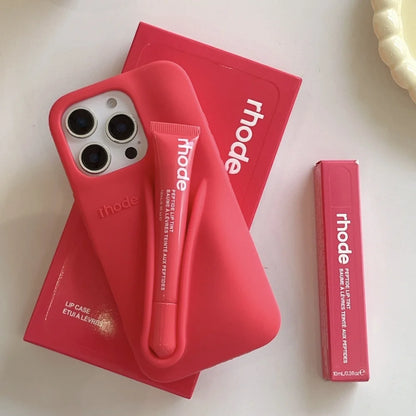 Rhode With Lip Gloss Phone Case for iPhone 16 15 14 13 12 11 Pro Max Plus Lipstick Silicone DIY Toast Espresso Ribbon Box Cover
