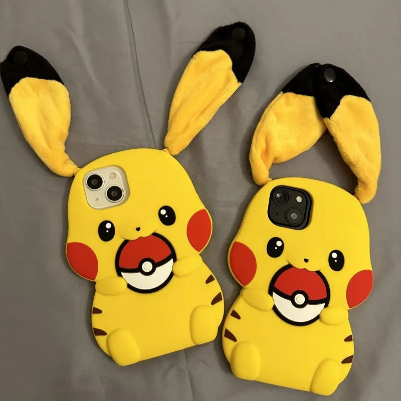 Kawaii Pokemon 3D Shape Anime Cartoon Pikachu  Cute Long Ears Phone Case for Iphone 11/12/13/14/15pro Promax Festival Gift