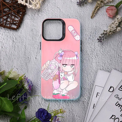 M-Menhera Chan Anime Phone Case For IPhone 16 15 14 13 12 11 Pro Max Matte Aurora Multicolor Laser Metallic Gradient Funda