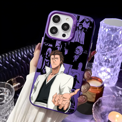 Anime S-Sosuke Aizen Phone Case For iPhone 16 15 14 13 12 11 Pro Max Black Purple Matte Laser Metallic Aurora Funda