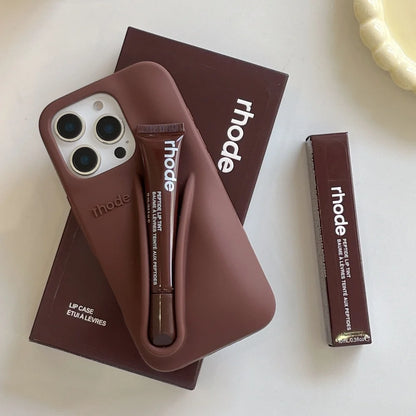 Rhode With Lip Gloss Phone Case for iPhone 16 15 14 13 12 11 Pro Max Plus Lipstick Silicone DIY Toast Espresso Ribbon Box Cover