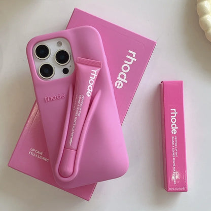 Rhode With Lip Gloss Phone Case for iPhone 16 15 14 13 12 11 Pro Max Plus Lipstick Silicone DIY Toast Espresso Ribbon Box Cover