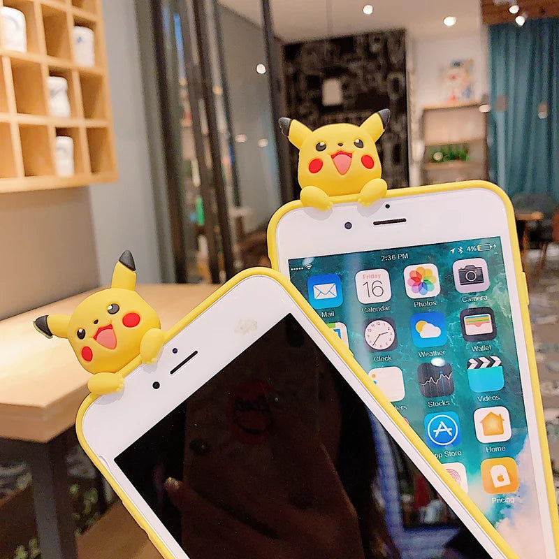 For iPhone 6 6s 7 8 X Xs Max XR 11 12 13 14 15 16 Pro Max SE Pokemon Pikachu Phone Case With Holder Rope