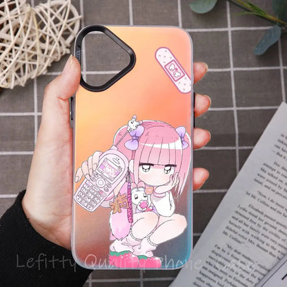 M-Menhera Chan Anime Phone Case For IPhone 16 15 14 13 12 11 Pro Max Matte Aurora Multicolor Laser Metallic Gradient Funda
