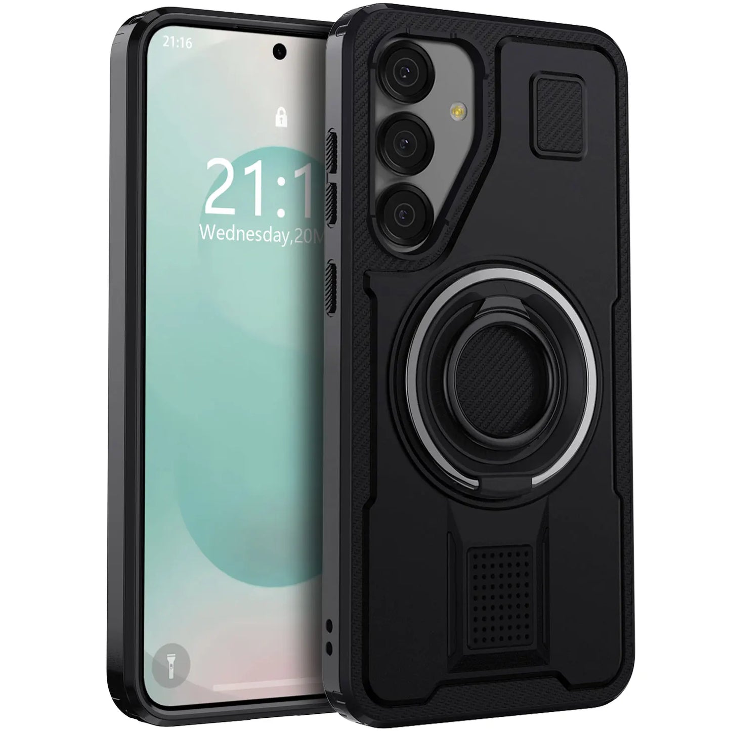 For Samsung Galaxy S25 S25 Plus S25 Ultra 5G Phone Case Hybrid Shockproof Double Ring Kickstand Rugged Cover Black