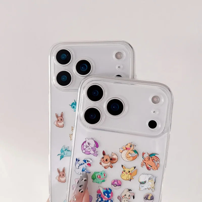 Cute Anime P-Pokemon gengar Clear TPU Phone Case For iPhone 11 12 13 14 15 16 17 Pro Max Plus bulbasaur snorlax Squirtle cover﻿