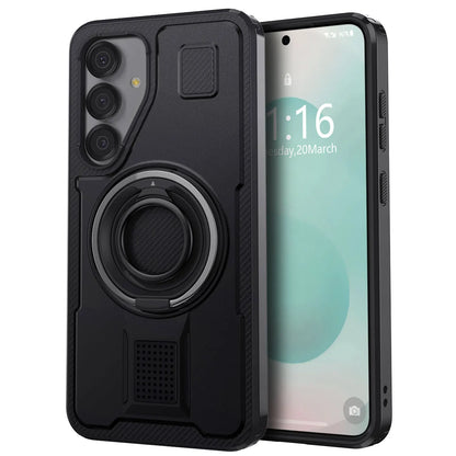 For Samsung Galaxy S25 S25 Plus S25 Ultra 5G Phone Case Hybrid Shockproof Double Ring Kickstand Rugged Cover Black