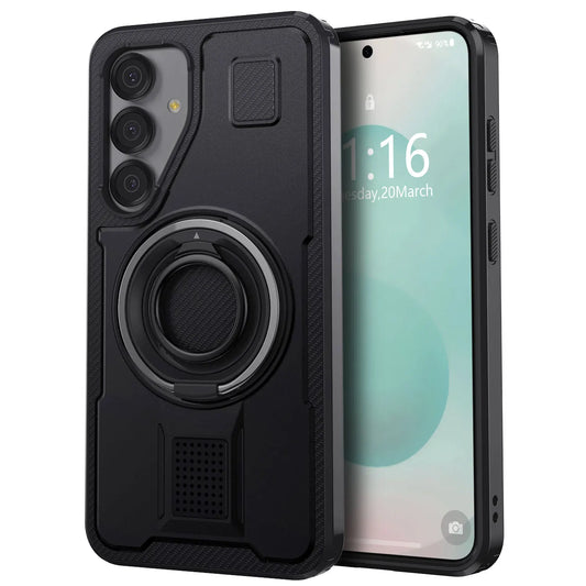 For Samsung Galaxy S25 S25 Plus S25 Ultra 5G Phone Case Hybrid Shockproof Double Ring Kickstand Rugged Cover Black
