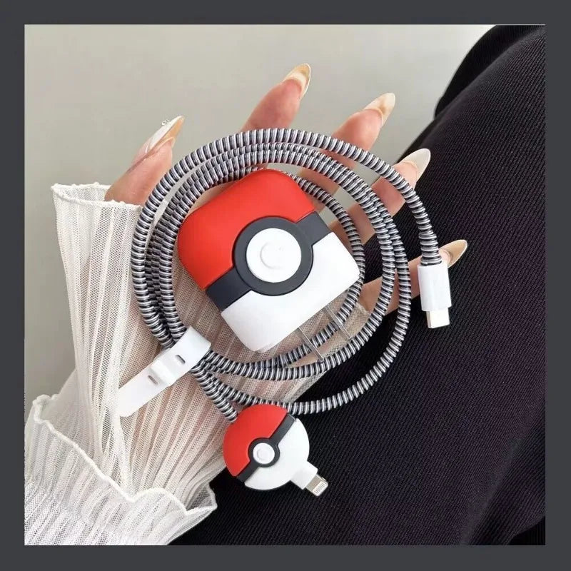 4Pcs/Set Pokemon Poke Ball Charger Case for IPhone 18W/20W Charger Case Phone Wire Cord Rganizers Cable Protector for IPhone New