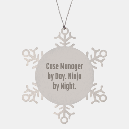 Case Manager Gifts, Funny Snowflake Ornament, 'Case Manager By Day. Ninja By Night.' for Christmas, Gifts from Men to Case Managers - Image 1
