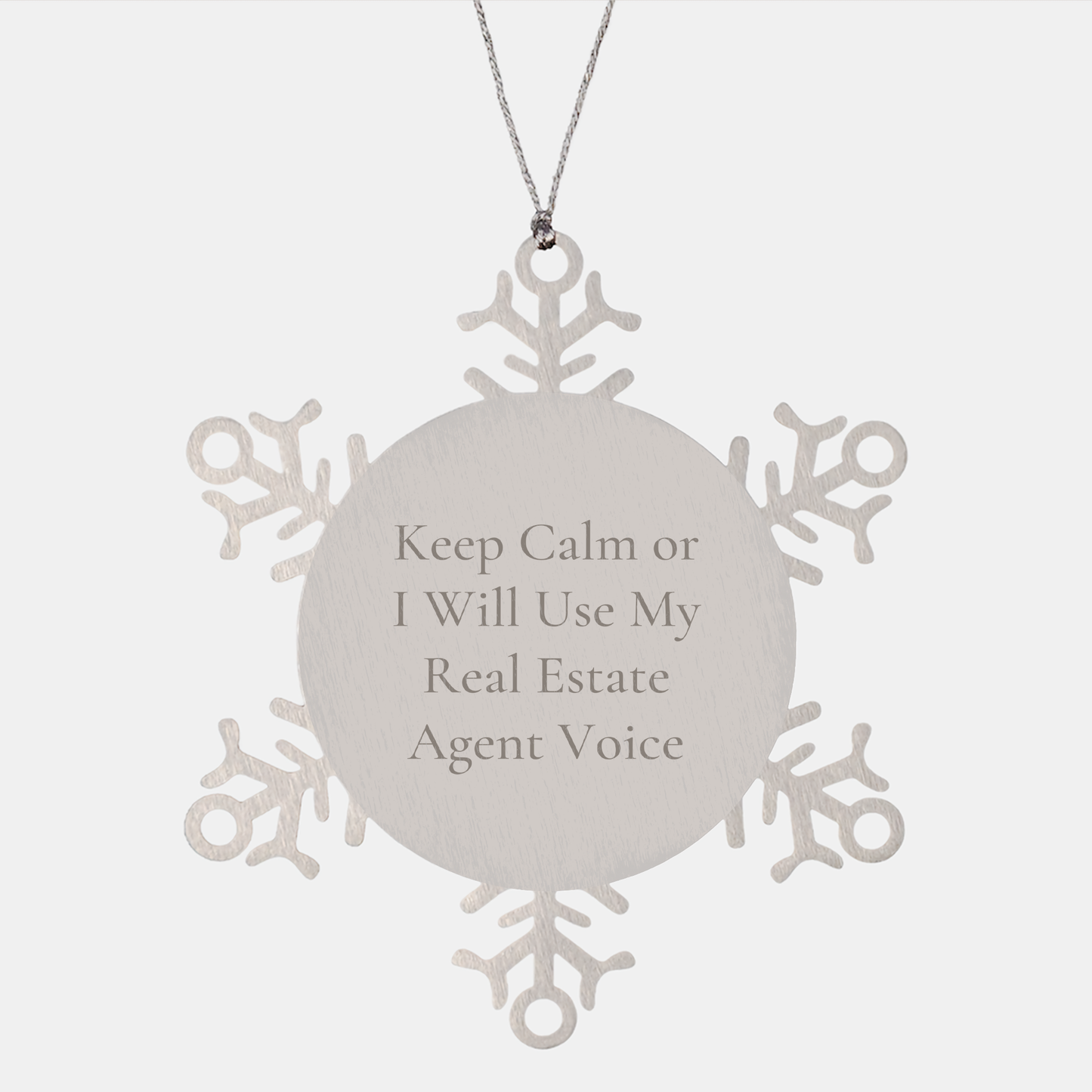 Real Estate Agent Gifts from Men - Funny Snowflake Ornament for Christmas, 'Keep Calm Or I Will Use My Real Estate Agent Voice', Unique Gift for Real Estate Agent Friends and Coworkers - Image 1