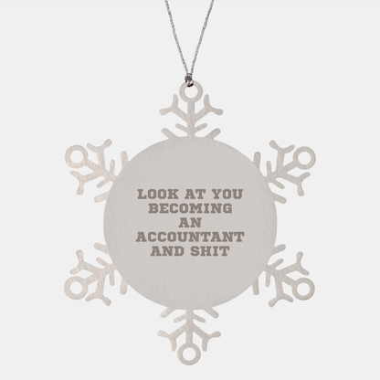 Funny Accountant Gifts for Him from Friends - Snowflake Ornament, 'Look At You Becoming An Accountant And Shit', Christmas Unique Gifts for Men, Coworkers, and Family - Image 1