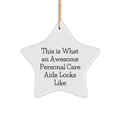 Gifts from Friends and Family for Personal Care Aides - Christmas Star Ornament with Quote 'This Is What An Awesome Personal Care Aide Looks Like' - Unique Gifts for Men and Women - Image 1