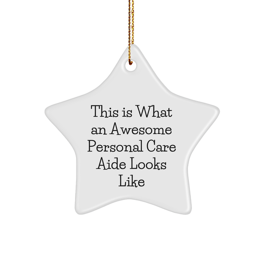 Gifts from Friends and Family for Personal Care Aides - Christmas Star Ornament with Quote 'This Is What An Awesome Personal Care Aide Looks Like' - Unique Gifts for Men and Women - Image 1