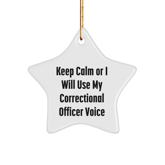 Funny Correctional Officer Gifts, 'Keep Calm Or I Will Use My Correctional Officer Voice', Star Ornament for Men, Women, or Coworkers, Christmas Unique Gifts from Friends, Family - Image 1