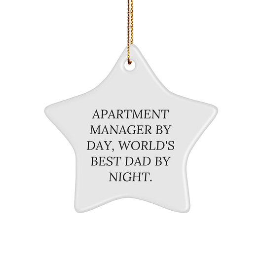 Funny Apartment Manager Star Ornament Gifts from Men to Apartment Managers for Christmas, World's Best Dad Ornament, Quote: 'Apartment Manager By Day, World's Best Dad By Night.' - Image 1