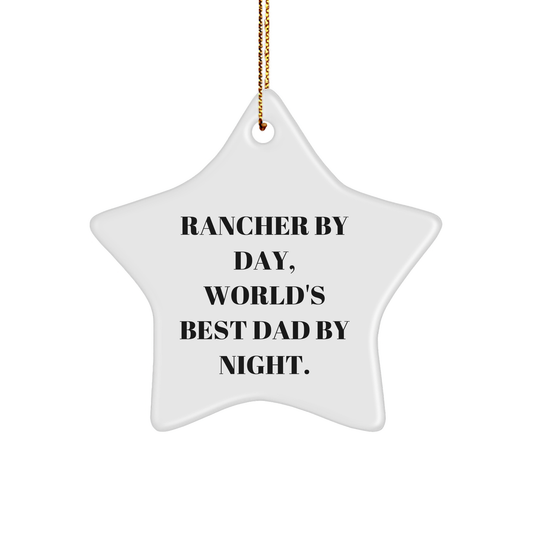 Rancher Gifts: Funny Rancher By Day World's Best Dad By Night Star Ornament for Christmas Unique Gifts from Husband to Dad for the Rancher in Your Life - Image 1