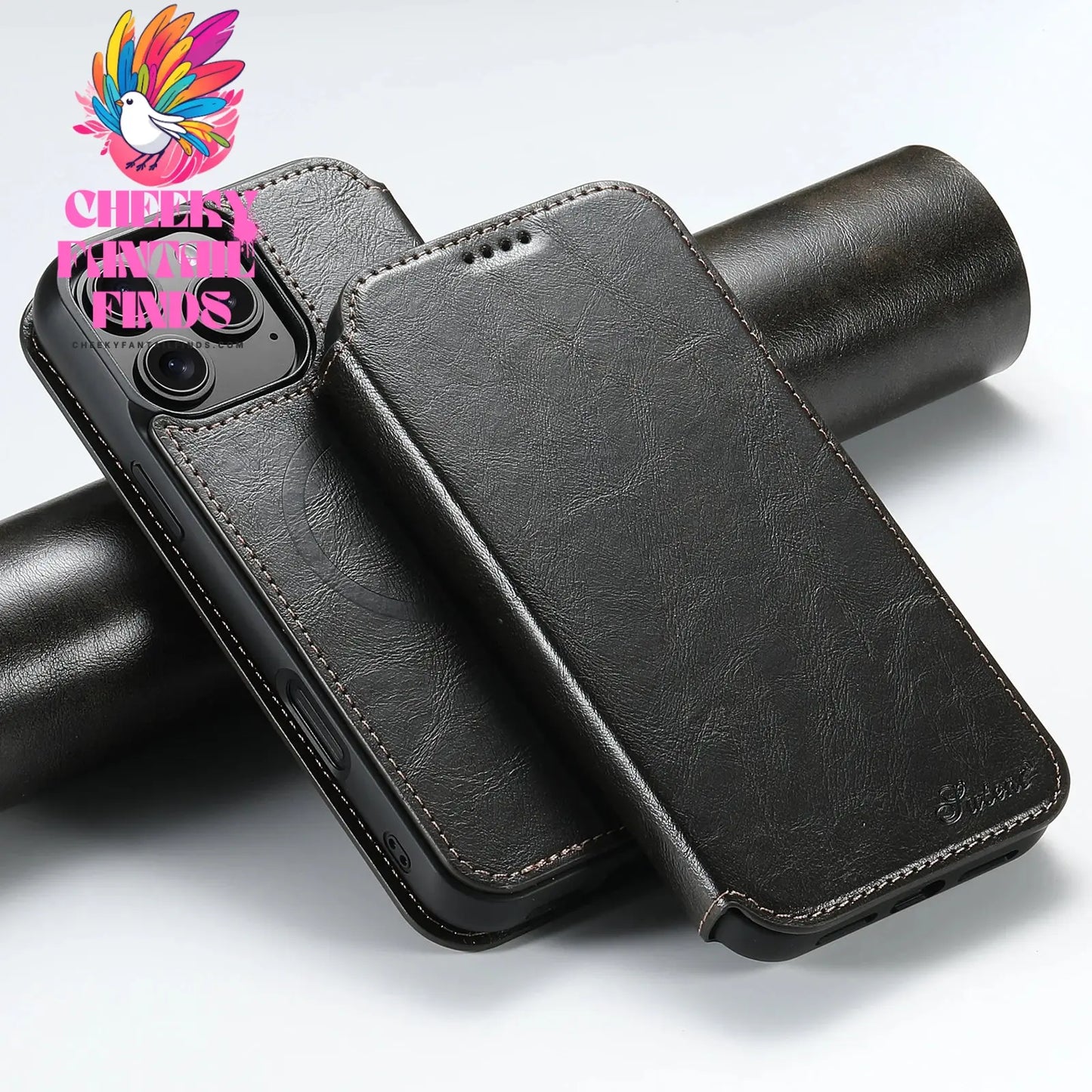 SUTENI Wireless Charging PU Leather Card Holder Stand Wallet Magnet Flip Cover Phone Case For iPhone 16 Pro Max 15 Plus 14 13 12 Cheeky Fantail Finds
