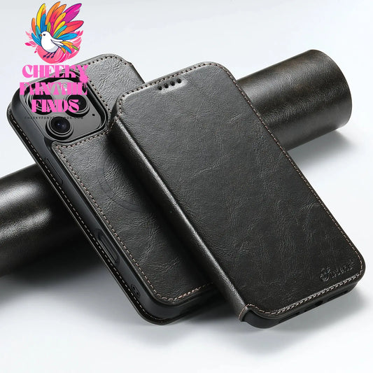 SUTENI Wireless Charging PU Leather Card Holder Stand Wallet Magnet Flip Cover Phone Case For iPhone 16 Pro Max 15 Plus 14 13 12 Cheeky Fantail Finds