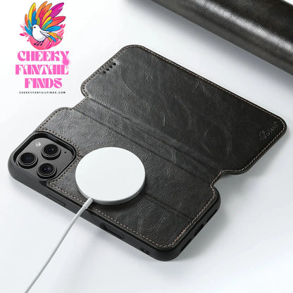 SUTENI Wireless Charging PU Leather Card Holder Stand Wallet Magnet Flip Cover Phone Case For iPhone 16 Pro Max 15 Plus 14 13 12 Cheeky Fantail Finds
