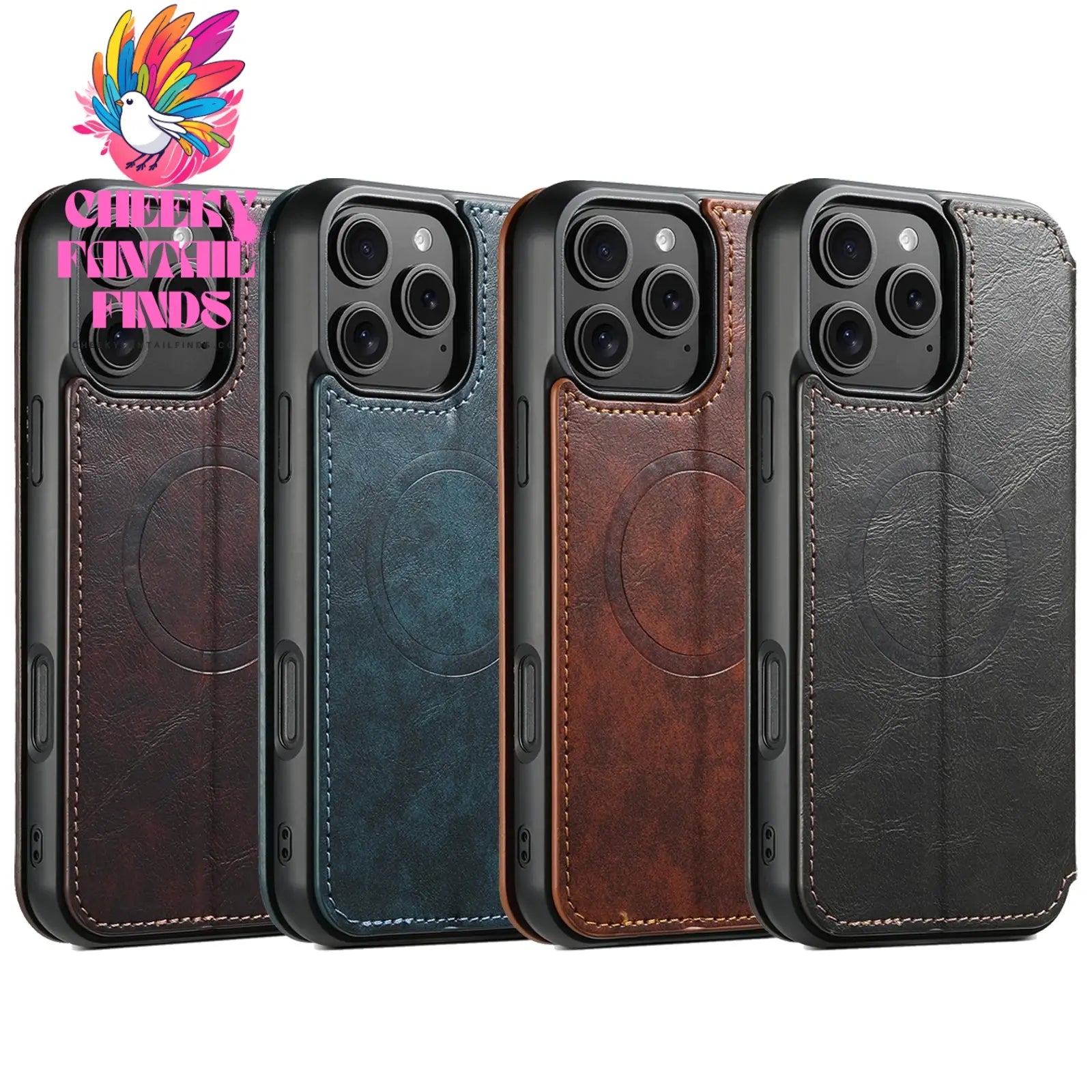 SUTENI Wireless Charging PU Leather Card Holder Stand Wallet Magnet Flip Cover Phone Case For iPhone 16 Pro Max 15 Plus 14 13 12 Cheeky Fantail Finds