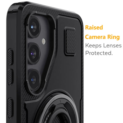 For Samsung Galaxy S25 S25 Plus S25 Ultra 5G Phone Case Hybrid Shockproof Double Ring Kickstand Rugged Cover Black