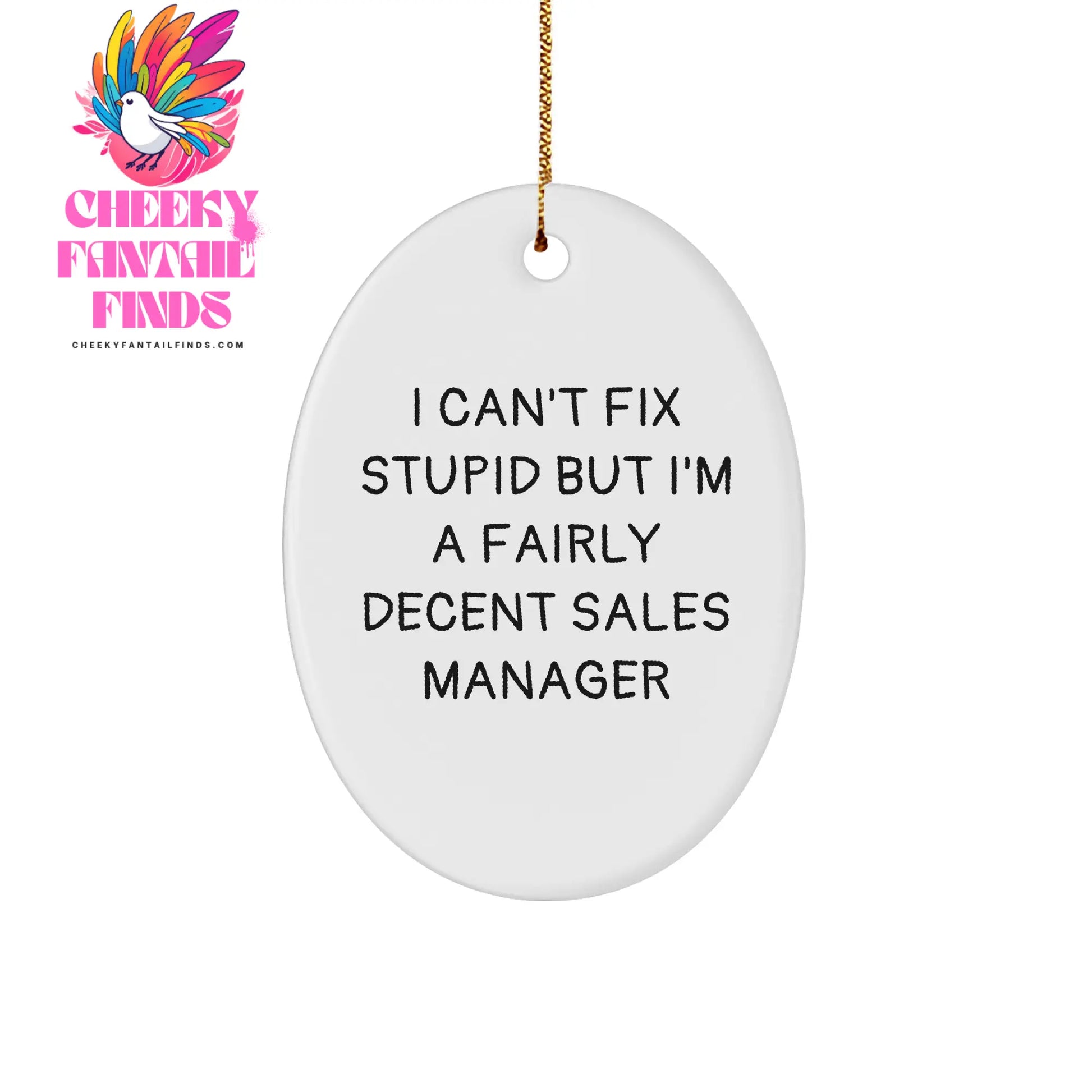 Sales Manager Oval Ornament - Humorous Gift for Men, Women, Friends, Coworkers, Family - I Can't Fix Stupid But I'm A Fairly Decent Sales Manager - Image 1