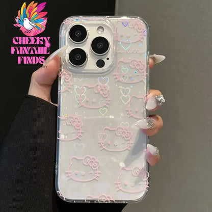 Sanrio Hello Kitty Bow Kawaii Holder Phone Case For iPhone 16 15 14 12 13 11 Pro Max XR XS MAX 7 8 PLUS MINI Y2K Bow Laser Cover Cheeky Fantail Finds